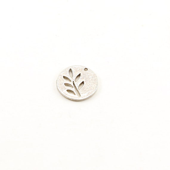 Round Sterling Silver Leaf Cut Out Disk Coin Silhouette Tree Nature Inspired Charms