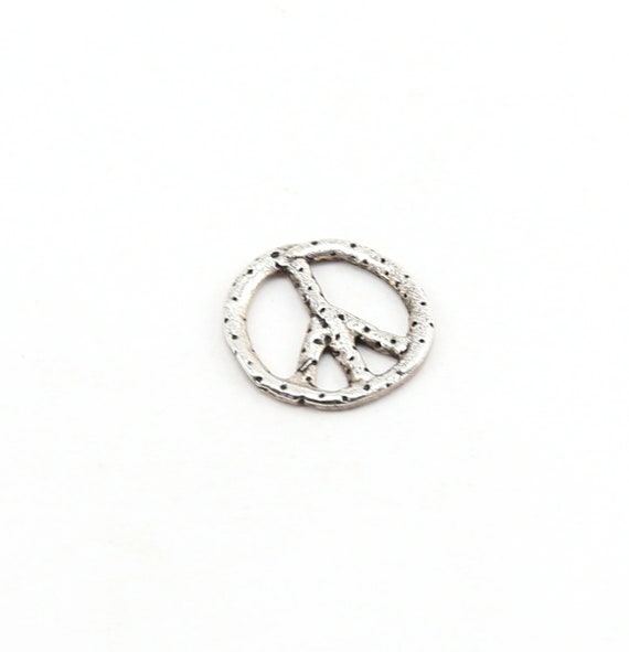 Whimsical Dotted Sterling Silver Peace Sign Charm Hippie Love 60's Charm