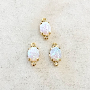 1 piece tiny oval opal cubic zirconia gold plated dainty drop bezel charm 11mm x 5mm gemstone gold rimmed pendant