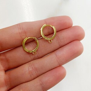 Small 1 Pair Shimmering Cubic Zirconia Pave Hoop Earrings, Gold Plated Earring, Hoop Component Sold as a Pair image 5