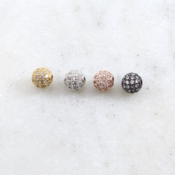 6mm Small Pave Cubic Zirconia Ball Spacer Bead Rhodium Plated in Gold, Rose Gold, Gunmetal Jewelry Making Supplies