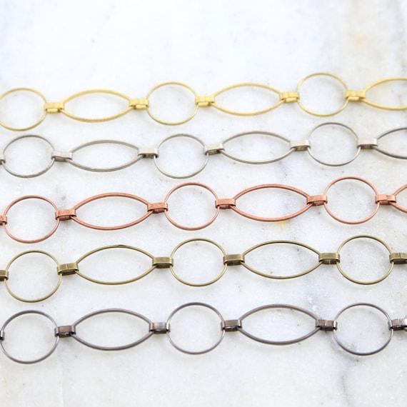 Base Metal Large Oval and Circle Chain in Antique Silver, Shiny Gold, Antique Copper, Brass, Gunmetal Nickel Lead Free / Chain By the Foot