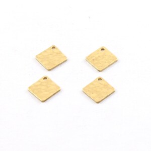 10 pieces small brass 10mm x 10mm metal hammered stamping blank textured diamond charm