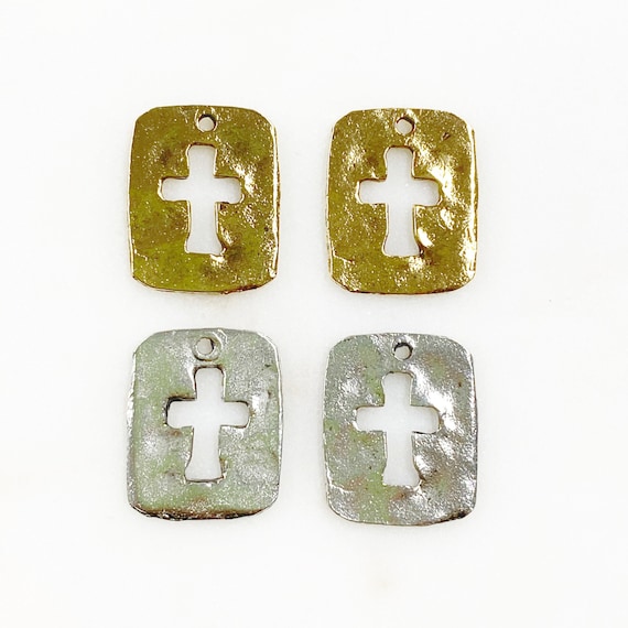 2 Pieces Pewter Base Metal Textured Cross Charm Religious Spiritual Catholic Christianity Necklace Charm Jewelry Making Charm