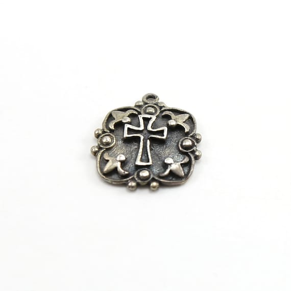 Sterling Silver Square Cross Charm with Angel Detailing Pendant Religious Spiritual Catholic Pendant