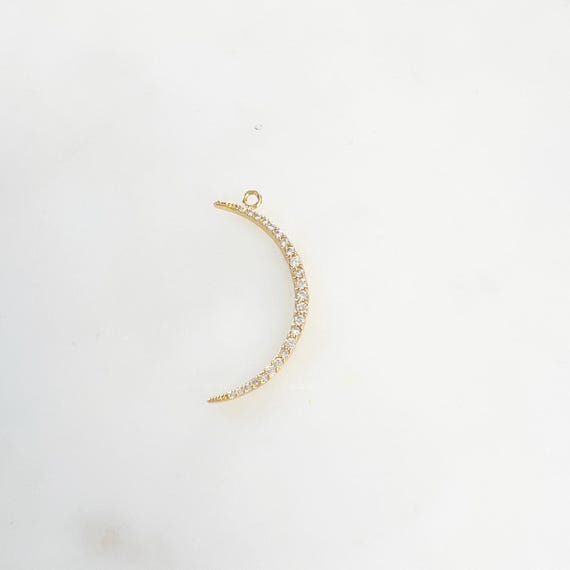 Ultra Thin Crescent Moon Charm Pavé Gold Plated Moon Charm Cubic Zirconia Moon Jewelry Making Charm