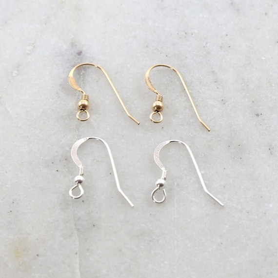 1 Pair French Hook Ear Wire with Ball and Coil Flattened Edge Earring Wires Earring Hook Component in Sterling Silver or 14K Gold Filled