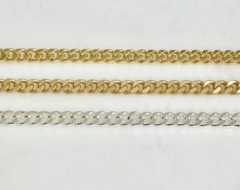 Gold or silver plated base metal chain small faceted diamond cut curb chain openable links chain by the foot/ bulk unfinished chain