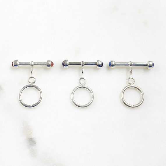 Large Sterling Silver Toggle Bar With Semi Precious Stone Ends Necklace Clasp End Set Findings Toggle Statement Charm