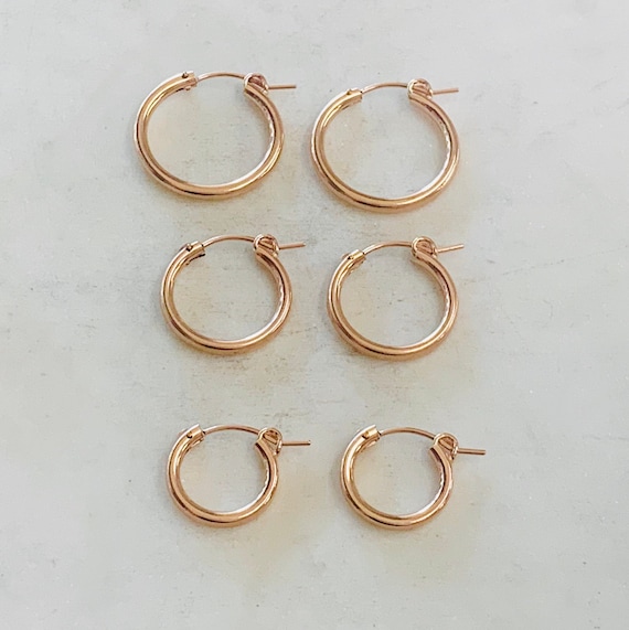 1 Pair 14kt Rose Gold Filled Thick Flex Tube Hoop Earrings 22mm, 18mm, 15mm, Earring Wires Earring Hook Component