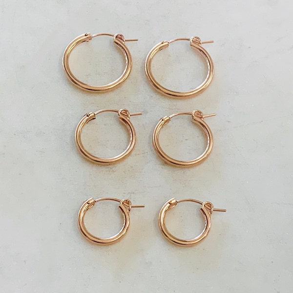 1 Pair 14kt Rose Gold Filled Thick Flex Tube Hoop Earrings 22mm, 18mm, 15mm, Earring Wires Earring Hook Component