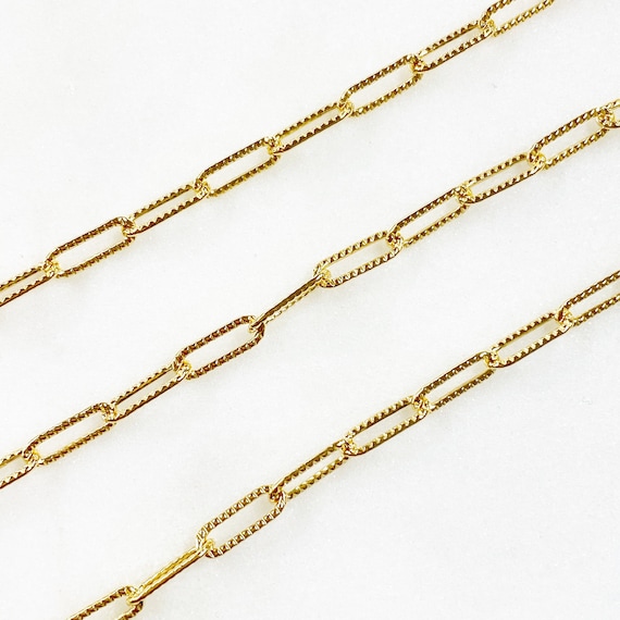 14k Gold Filled Textured Elongated Flat Drawn Rectangle Cable Box Chain Permanent Jewelry/ Sold by the Foot/ Bulk Unfinished Chain