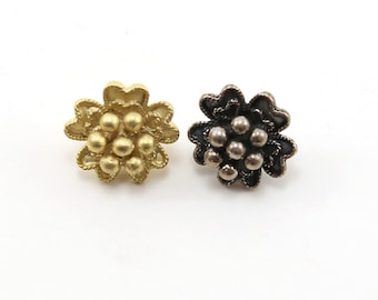Large unique flower button in sterling silver or shiny vermeil gold wrap bracelet button
