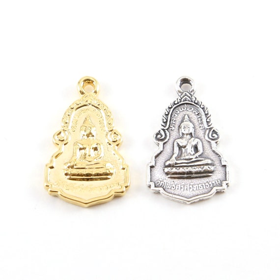 Double Sided Ornate Buddha Detailed Yoga Pendant Ohm Meditation Mantra Charm Detailed Religious Pendant in Vermeil Gold or Sterling Silver