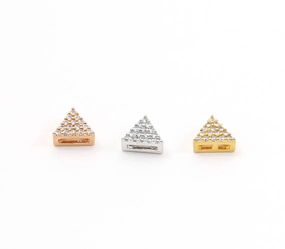 CZ Pave Triangle Bead Charm Rhodium Plated in Silver, Gold, Rose Gold