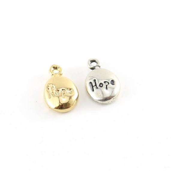 Thick Oval Hope Inspirational Charm Sterling Silver or Vermeil Gold Small Sayings Pendant