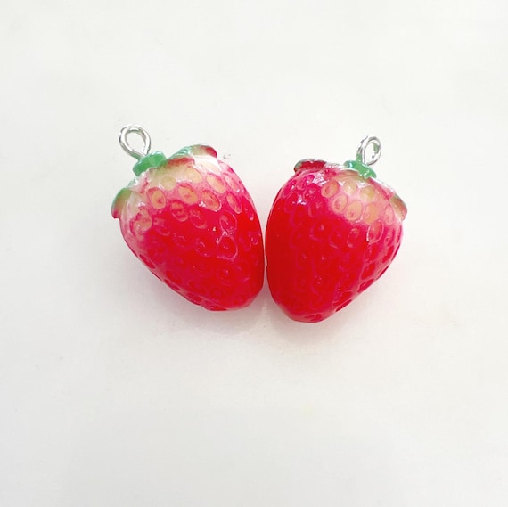 2 Pieces 3D Red Acrylic Strawberries Strawberry Charm Juicy Fruit Charm Cute  Food Pendant Purse, Lip Gloss Charm Jewelry Supply