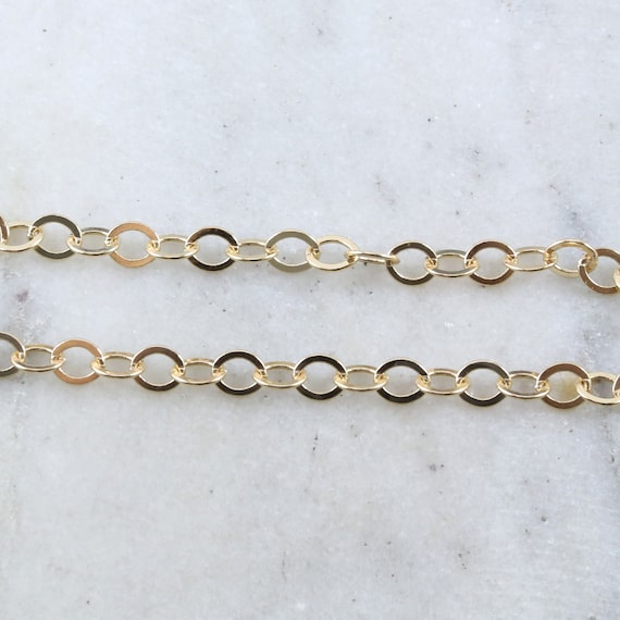 Base Metal Shiny Gold Oval 6mm x 5mm Dainty Flat Link Oval Extender Link Chain / Chain by the Foot