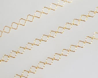 14k Gold Filled Crimped Clover Chain  Link 4.4mm x 1.6mmFour Leaf Clover Chain Permanent Jewelry/ Bulk Unfinished Chain/Sold by the Foot