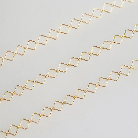 14k Gold Filled Crimped Clover Chain  Link 4.4mm x 1.6mmFour Leaf Clover Chain Permanent Jewelry/ Bulk Unfinished Chain/Sold by the Foot