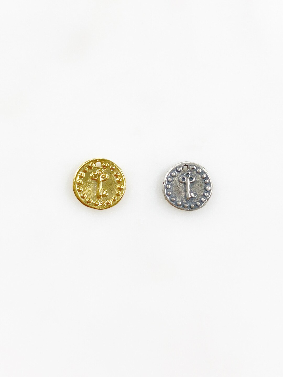Vermeil or Sterling Silver Tiny Mini Key With Dots Circle Medallion ...