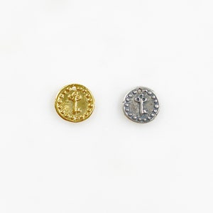 Vermeil or Sterling Silver Tiny Mini Key with Dots Circle Medallion Coin Charm