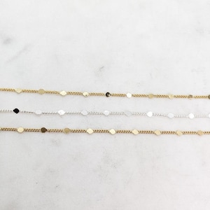 Tiny Delicate 1mm Base Metal Chain Shiny Gold, Silver, or Matte Gold Plated with 2mmFlat Discs/ Chain by the Foot / Unfinished Chain