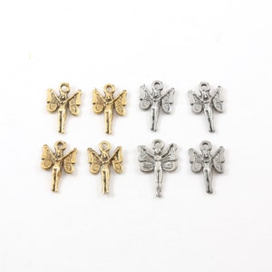 4 Pieces Pewter Flying Butterfly Fairy Wings Pixie Charm Fantasy Pendant Inspirational Pendant,  Antique gold, Antique silver