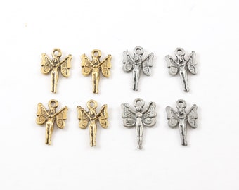 4 Pieces Pewter Flying Butterfly Fairy Wings Pixie Charm Fantasy Pendant Inspirational Pendant,  Antique gold, Antique silver