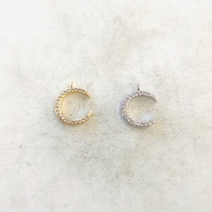 Small CZ Crescent Moon Cubic Zirconia Gold Plated or Rhodium Plated Pave Charm Celestial Unique Charm