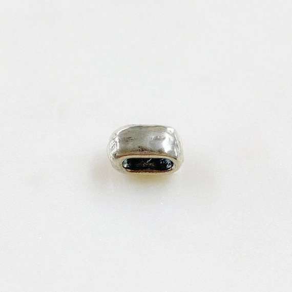 Sterling Silver Artisan Organic Hammered Textured Spacer Bead Rectangular Rounded Edge Large Hole Spacer Bead