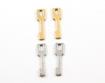 2 Pieces Pewter Simple Block Key Charm Best Friend Charm Jewelry Making Supplies Necklace Pendant Antique Gold, Antique Silver