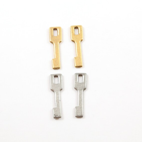2 Pieces Pewter Simple Block Key Charm Best Friend Charm Jewelry Making Supplies Necklace Pendant Antique Gold, Antique Silver