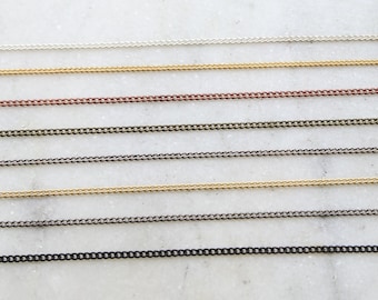 Base metal ultra dainty curb chain in shiny silver, shiny gold, antique copper, antique brass, matte gold, gunmetal / chain by the foot