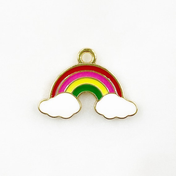 Gold Plated Rainbow Charm With Clouds Fun Colorful Gold Rainbow Fantasy Charm Jewelry Making Charms