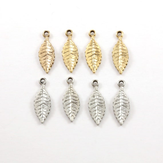 4 Pieces Detailed Dainty Minimal Modern Leaf Nature Pendant Antique Gold, Antique Silver