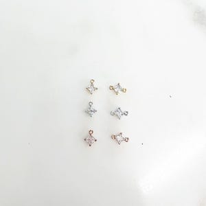 Teeny tiny cz pave diamond charm, choose your style, 1 or 2 loops gold plated, rhodium plated silver, rose gold plated mini charm, 1 piece