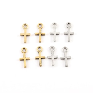 4 Pieces Tiny Simple Minimal Cross Pewter Base Metal Small Little Dainty Charm Pendant Religious Spiritual Catholic Christianity Charm