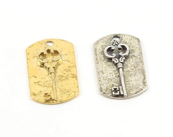 Large victorian key dog dag charm pendant in sterling silver or vermeil gold