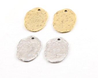 2 Pieces 20mmx 15mm Pewter Metal Oblong Oval Textured Hammered Rounded Stamping Disc Charm in Antique gold or Antique Silver