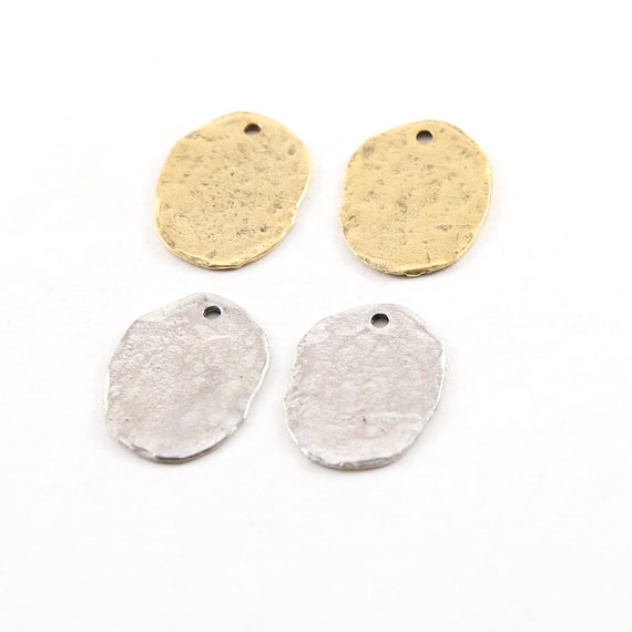 2 Pieces 20mmx 15mm Pewter Metal Oblong Oval Textured Hammered Rounded Stamping Disc Charm in Antique gold or Antique Silver