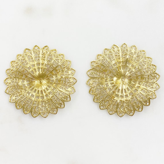 2 Piece Filigree Raw Brass Round Raised Edges Intricate Medallion Design Unique Jewelry Making Supplies