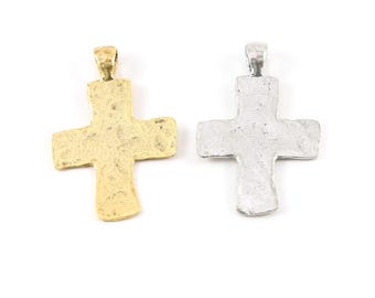 Large slight textured cross charm pewter base metal cross pendant religious spiritual catholic christianity necklace charm