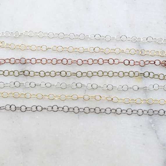 Base Metal Lightweight Dainty Minimal Round Extender Link Chain 3.5mm in 7 Finishes / Chain by the Foot
