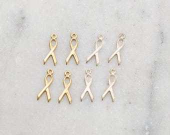 4 pieces awareness ribbon delicate charm sterling silver or 14k gold filled