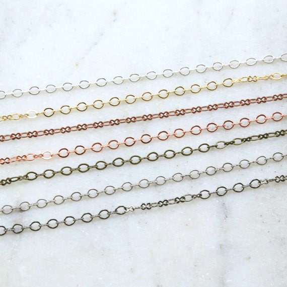 Base Metal Figure 8 Chain in Shiny Silver, Shiny Gold, Antique Copper, Shiny Copper, Antique Brass, Antique Silver, Gunmetal /by the Foot