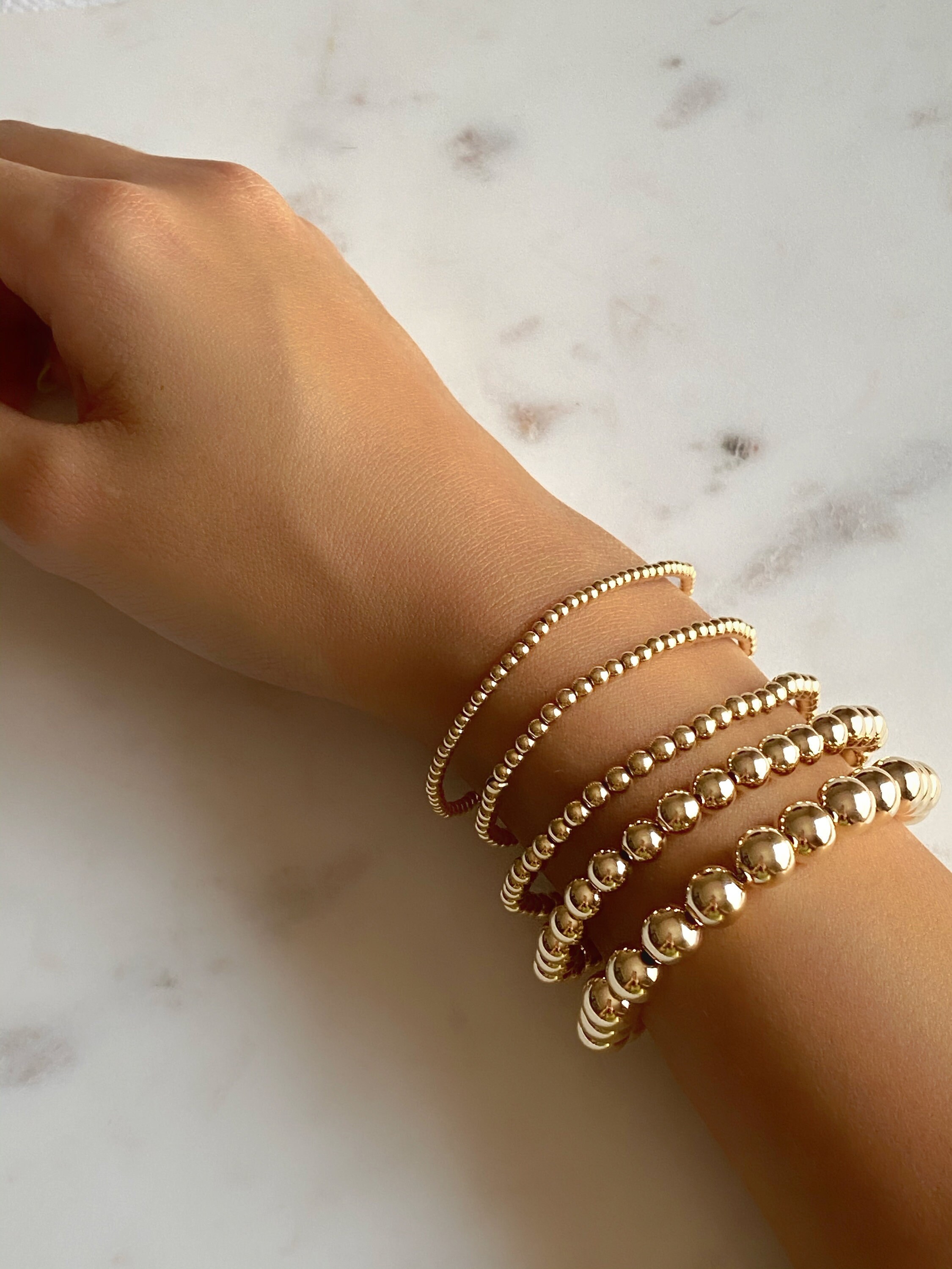 thumbnail image 2 of 14K Gold Filled Bead Ball Stretch Bracelet – 4mm Beads, Stackable, Handmade – Various Sizes, Australia 2 of 6