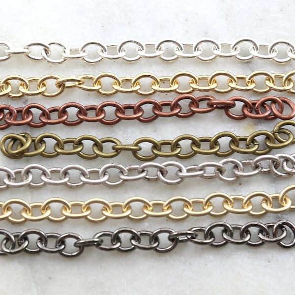 Base Metal Thick Oval Extender Chain in Shiny Silver and Gold, Antique Copper, Brass, Antique Silver, Gunmetal,Matte Gold/ Chain by the Foot