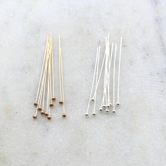 10 Pieces 1.5 Inch Ball Head Pin 24 Gauge 14K Gold Filled or Sterling Silver Stringing Bead Supplies