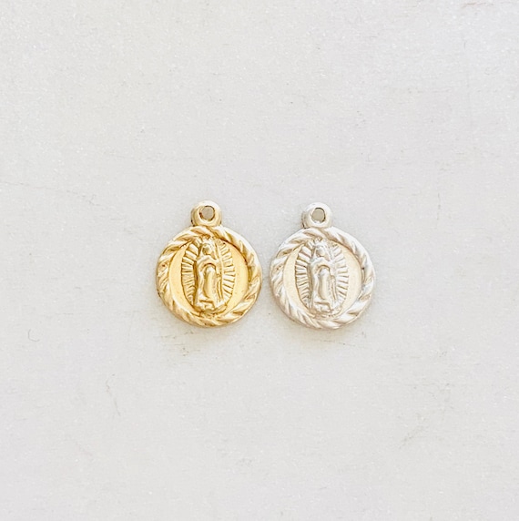 Mini Tiny 14K Gold Filled or Sterling Silver Our Lady of Guadalupe Virgin Mary Round Circle Delicate Featherweight Charm Gold, Silver Charm